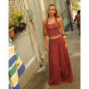 Top halter con lazada al cuello de mujer