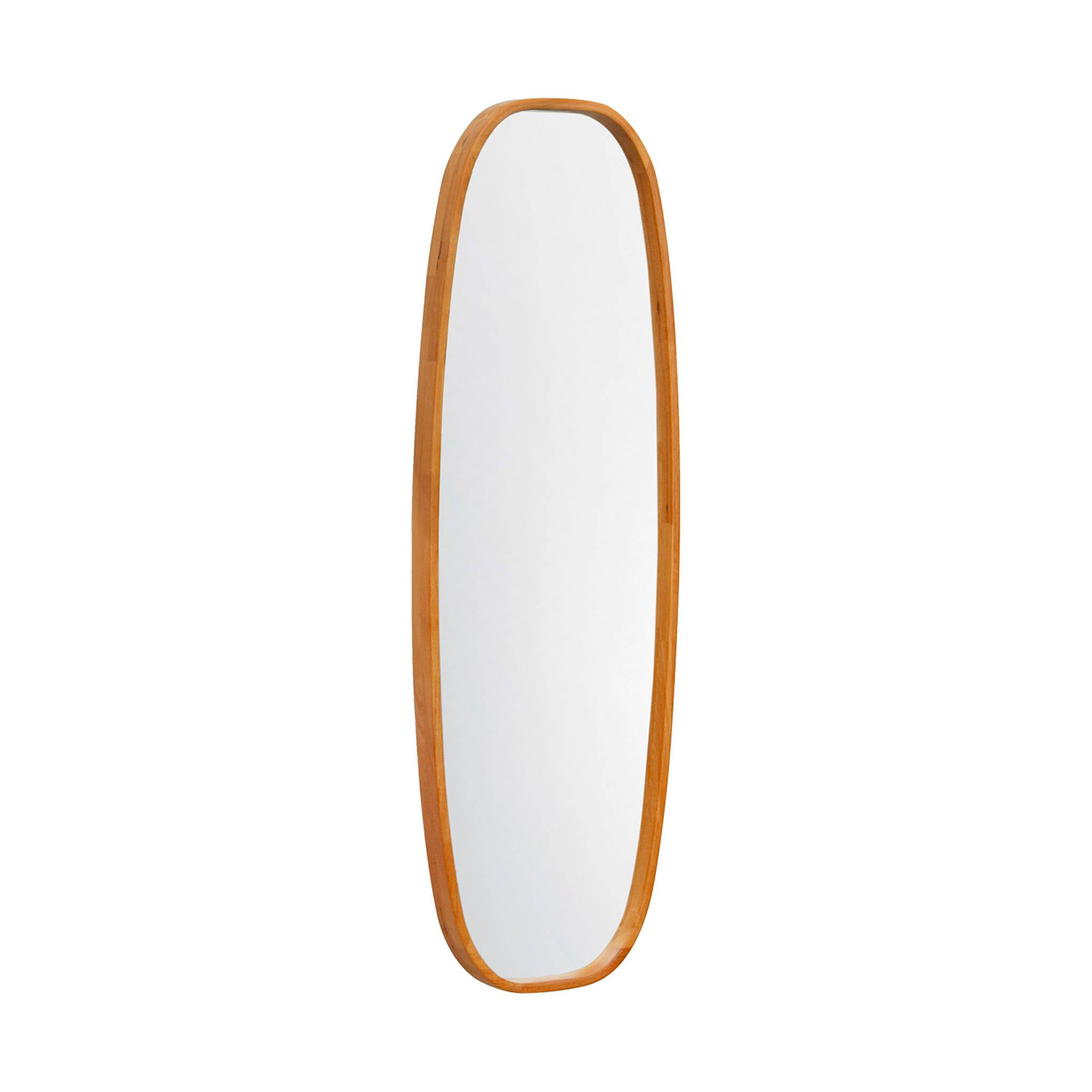Miroir rectangulaire JAMIE en bois d'hévéa. bords arrondis. couleur bois clair. 120 cm