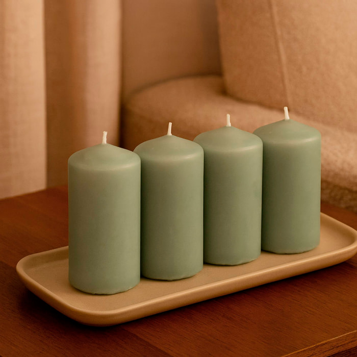 Set de 4 velas de cera en color menta ø5x10cm y 25h de combustión