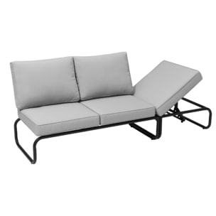 Salon de jardin canapé modulable 2-3 places gris en aluminium CALA