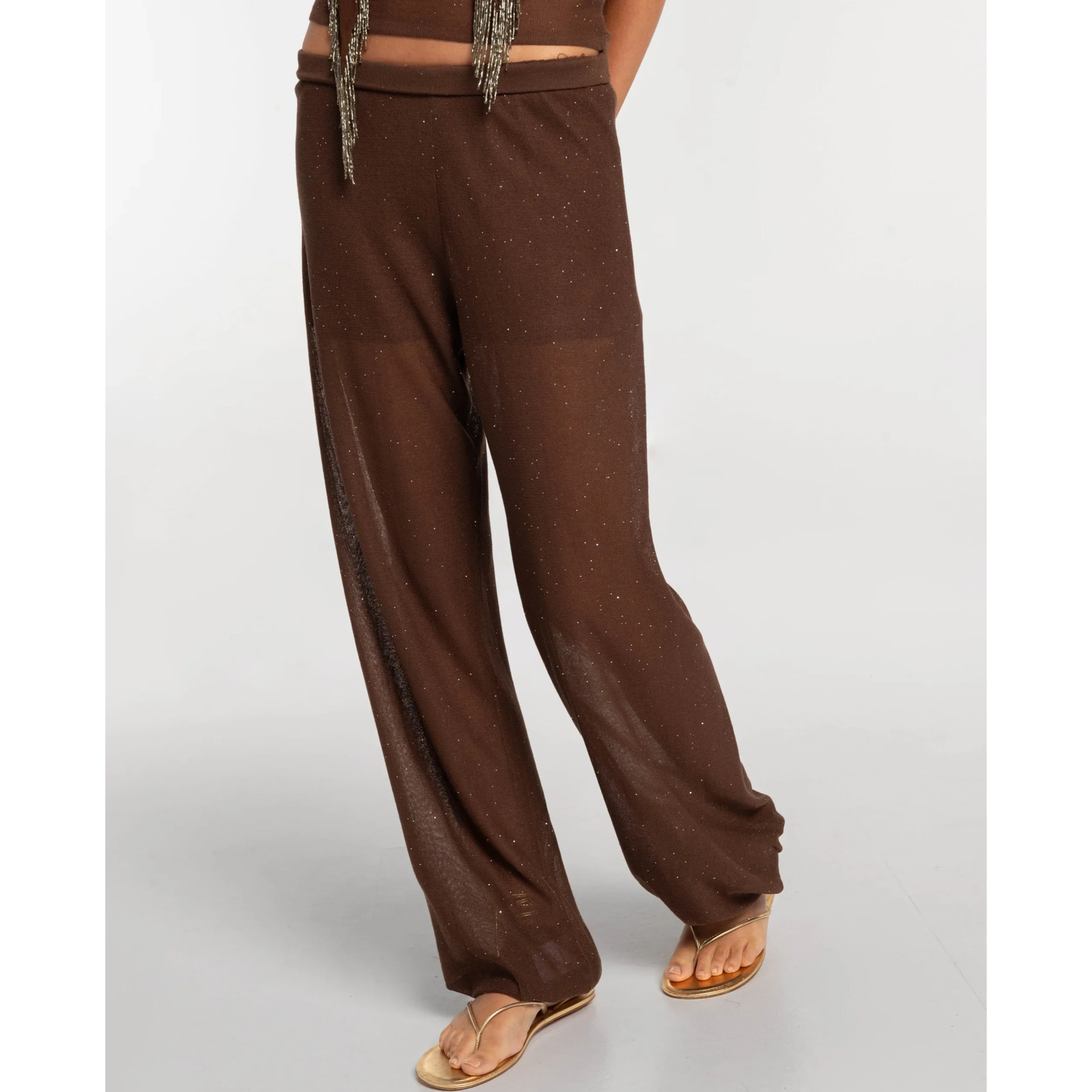 Pantalón recto de mujer de punto con brillo