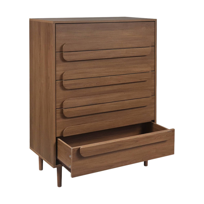 Commode vintage décor bois de noyer 5 tiroirs - L 80 x P 40 x H 113cm - Juliana
