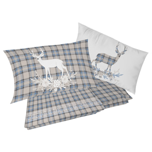 Completo letto in flanella tartan cervo azzurro