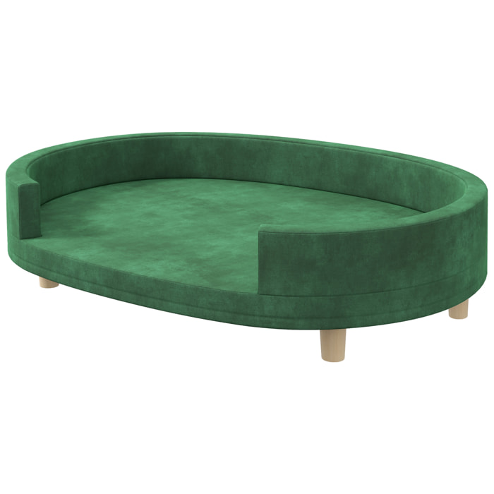 Canapé chien style nordique grande taille dim. 100L x 70l x 25H cm  - coussin amovible - piètement bois velours vert