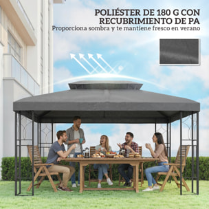 Techo de Repuesto para Cenador, 4x3 m, Cubierta de Repuesto con Techo Doble, 10 Orificios de Drenaje y Protección UV, SOLO Toldo de Recambio para Pabellón Gazebo, Gris Oscuro