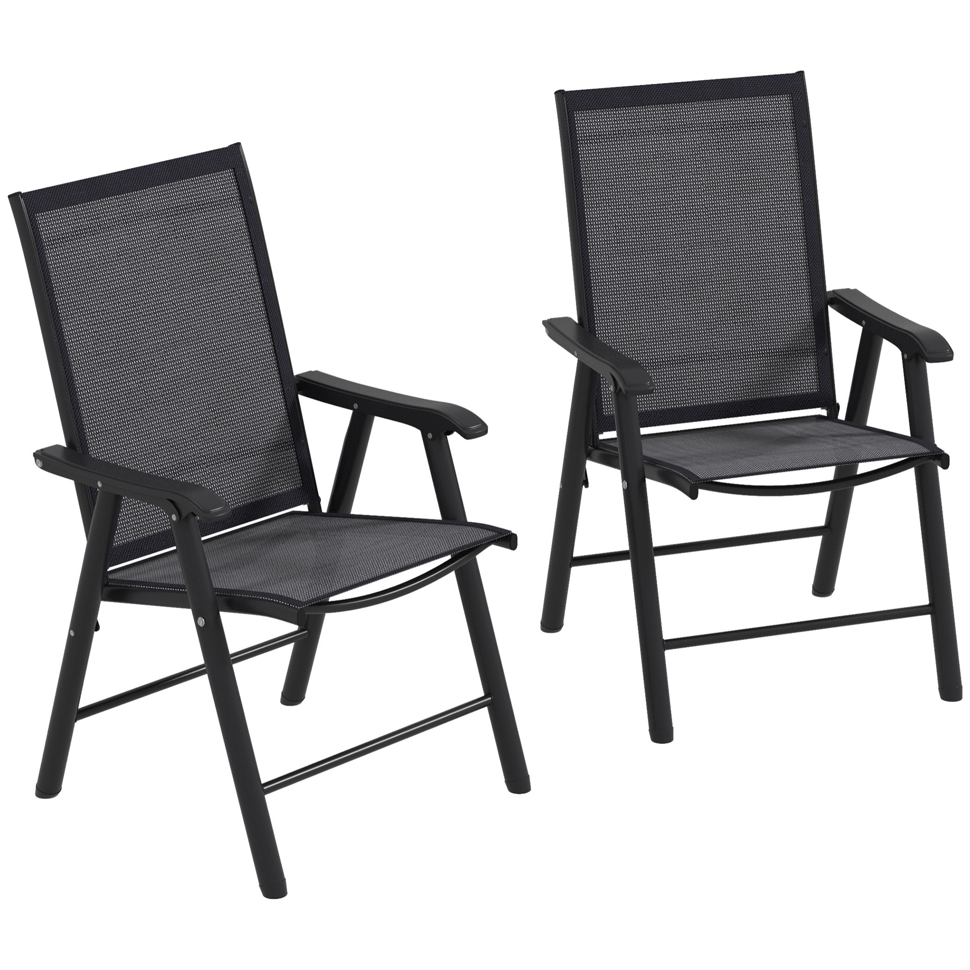 Juego de 2 Sillas de Camping Plegables Sillas Plegables de Jardín Exterior Acolchadas en Malla con Marco de Acero y Reposabrazos Carga 110 kg para Terraza Playa 58x64x94 cm Gris Oscuro