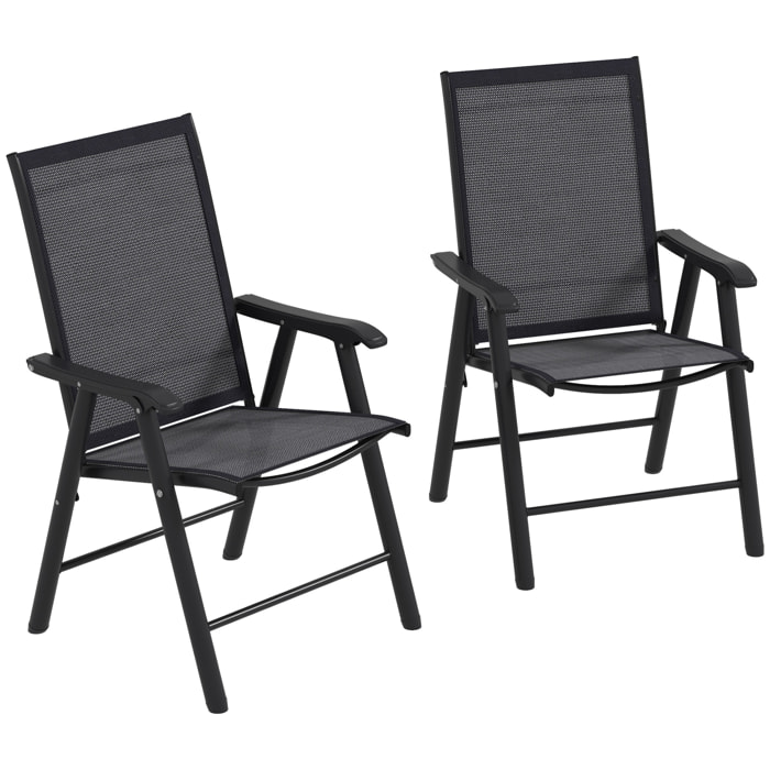 Juego de 2 Sillas de Camping Plegables Sillas Plegables de Jardín Exterior Acolchadas en Malla con Marco de Acero y Reposabrazos Carga 110 kg para Terraza Playa 58x64x94 cm Gris Oscuro