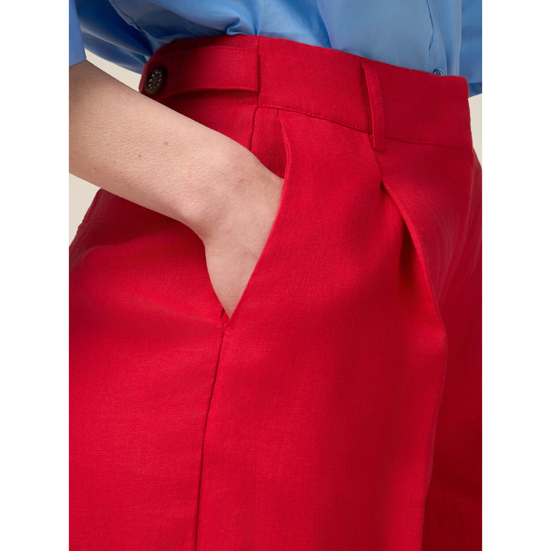 Oltre - Pantalones palazzo 100% lino - Rojo