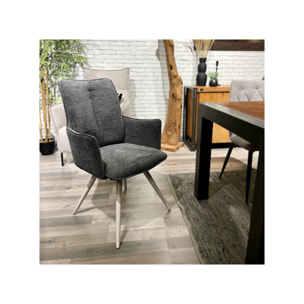 Chaise pivotante 180° avec accoudoirs tissu doux et pieds métal - TOMA