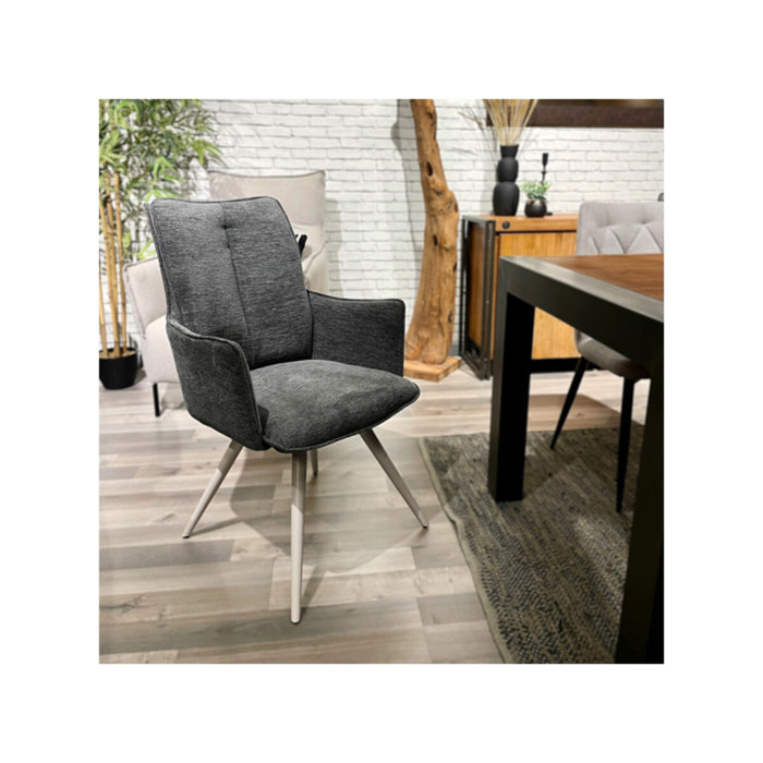 Chaise pivotante 180° avec accoudoirs tissu doux et pieds métal - TOMA