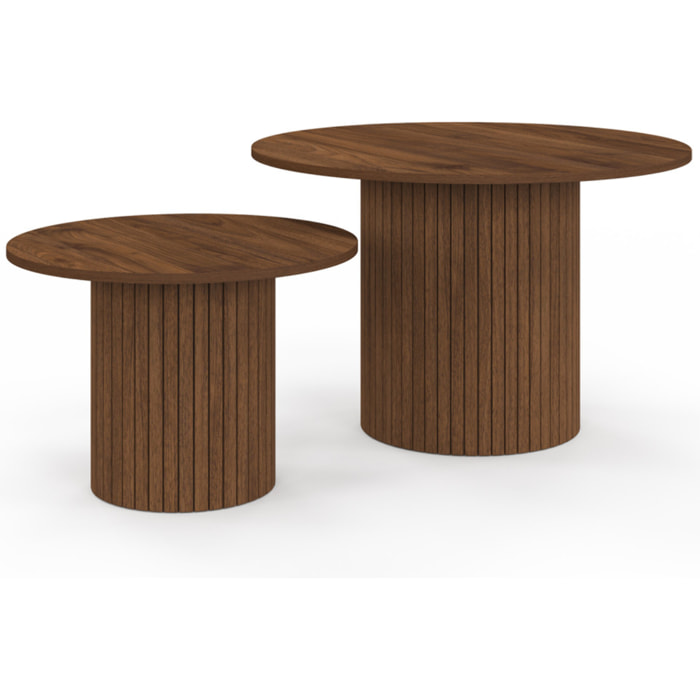 Tables basses rondes gigognes Alvar effet noyer - lot de 2