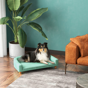 Canapé chien lit pour chien design scandinave coussin déhoussable dim 98L x 67l x 25H cm pieds bois tissu polyester vert