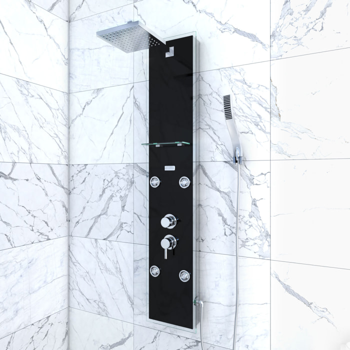 Colonne de douche a hydromassage - 22x125cm - en verre trempe + buses hydromassantes - EPSILON BLACK