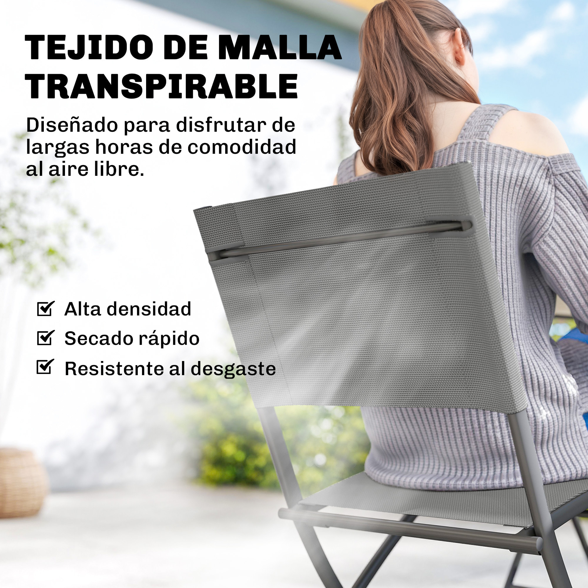 Conjunto de Mesa y Sillas Jardín de 5 Piezas, Muebles de Jardín Exterior con 4 Sillas Plegables y Mesa Plegable, para Terraza, Patio, Gris