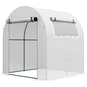 Invernadero de Jardín 180x180x200 cm Invernadero de Túnel Pequeño con Puerta Enrollable y Ventana de Malla para Cultivar Plantas Flores Blanco