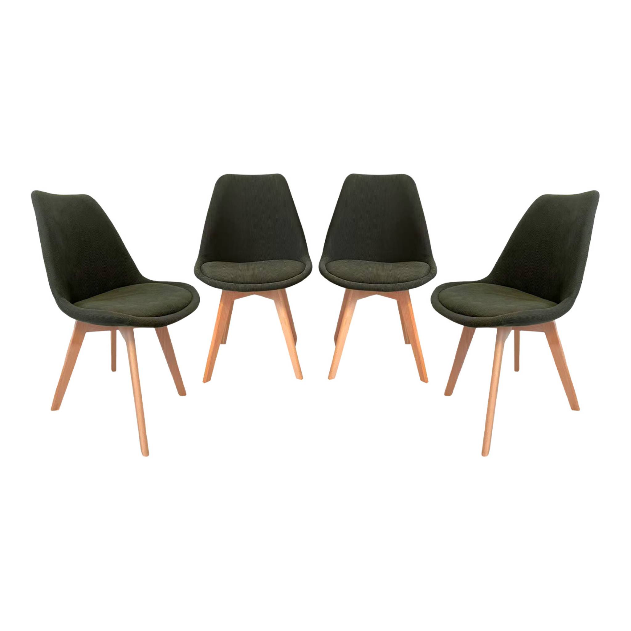Lot de 4 chaises scandinaves revêtement velours côtelé kaki. pieds bois de hêtre - Nils