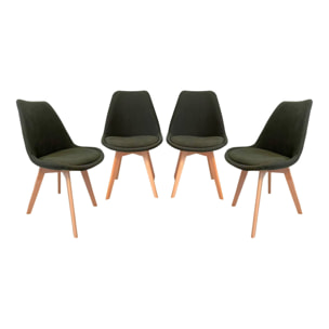 Lot de 4 chaises scandinaves revêtement velours côtelé kaki. pieds bois de hêtre - Nils