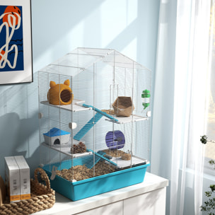 Jaula para Hámster de 5 Niveles Casa para Animales Pequeños con Plataformas Cuenco Bebedero Casita Rampas y Rueda de Ejercicio 58x36x81 cm Azul Claro