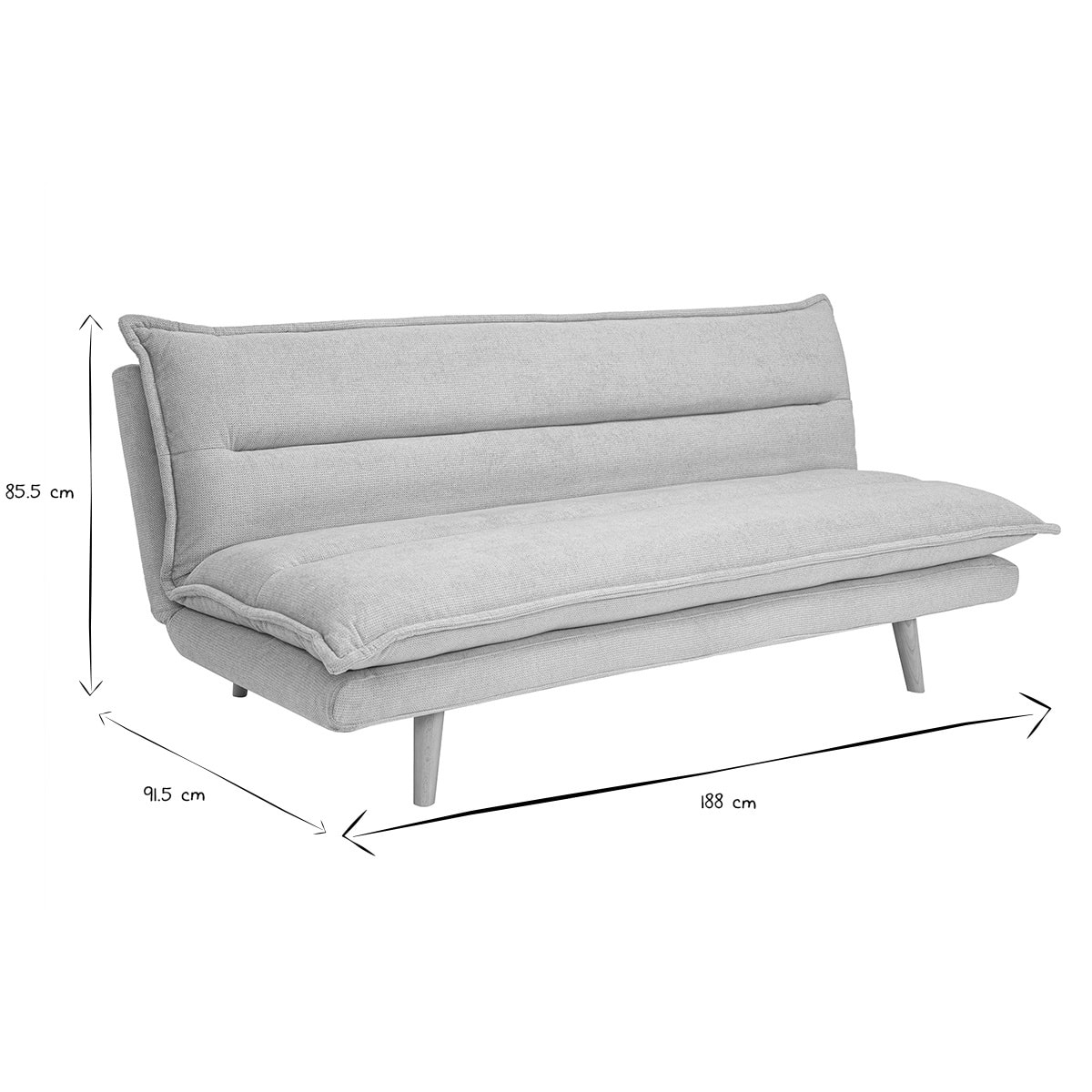 Canapé convertible 3 places en tissu chenille beige et bois clair BINGO