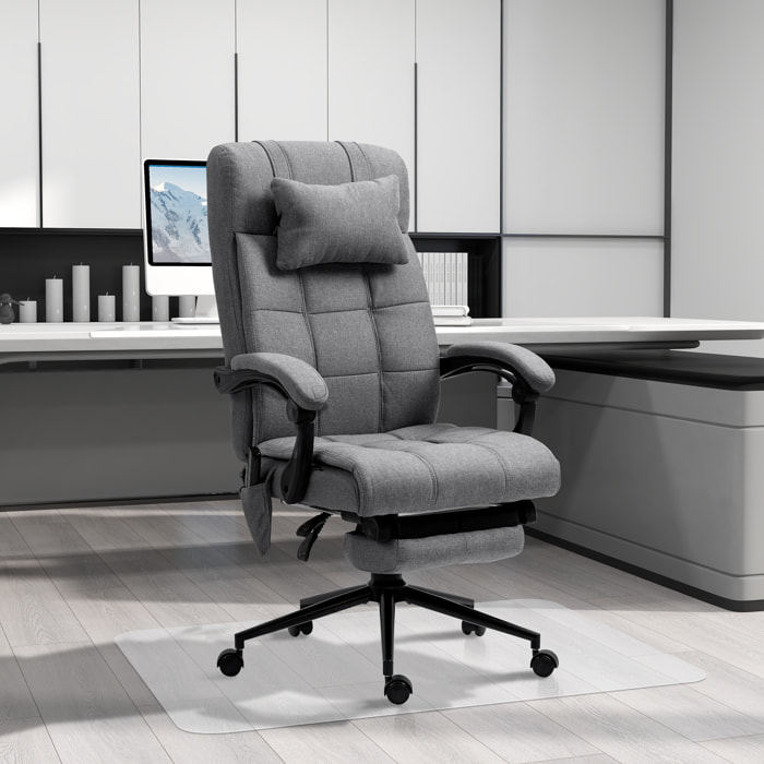 Conjunto de Oficina Incluye 1 Silla de Masaje Reclinable con 6 Puntos de Masaje y Función de Calefacción 66x76x112-120 cm y 1 Alfombra Protectora de Suelo 90x120 cm Gris y Transparente