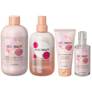 INEBRYA Kit Ice Cream Keratin shampoo 300ml + Conditioner 200ml + Cream 100ml + Serum 100ml