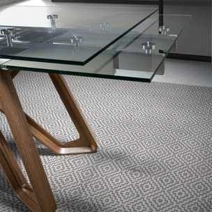 Mesa comedor extensible rectangular con tapa de cristal templado 160x90x76cm