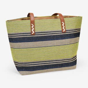 Bolso de hombro azul  en rafia con cremallera