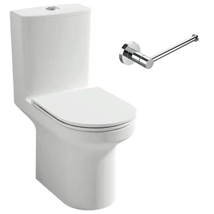 Pack WC au sol blanc sans bride Elite avec abattant extraplat fermeture douce avec porte-rouleau classique