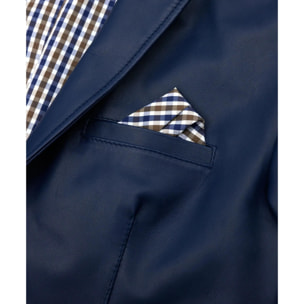 Blazer in pelle naturale blu con taschino e fazzoletto