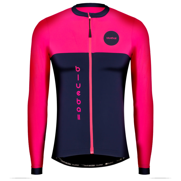 Camiseta ciclista hombre manga larga color azul/rosa