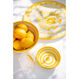 J-Line bol Granada Stripes Low - céramique - blanc/jaune - small - Ø 14 cm