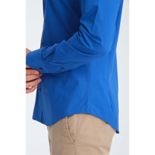 Camicia Uomo 1 Bottoni Button Down Slim Popeline Stretch Unito Bluette