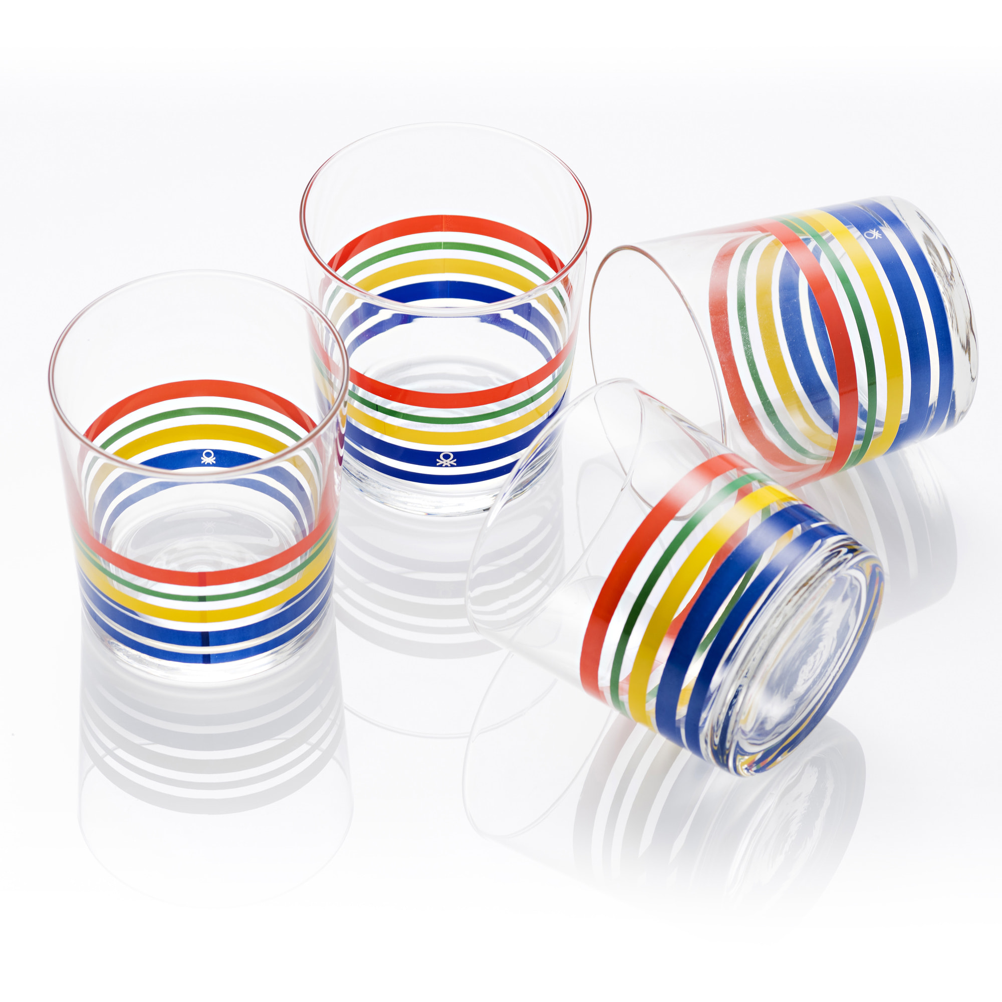 Set 4pcs vasos de agua cristal rayas finas multicolor  benetton