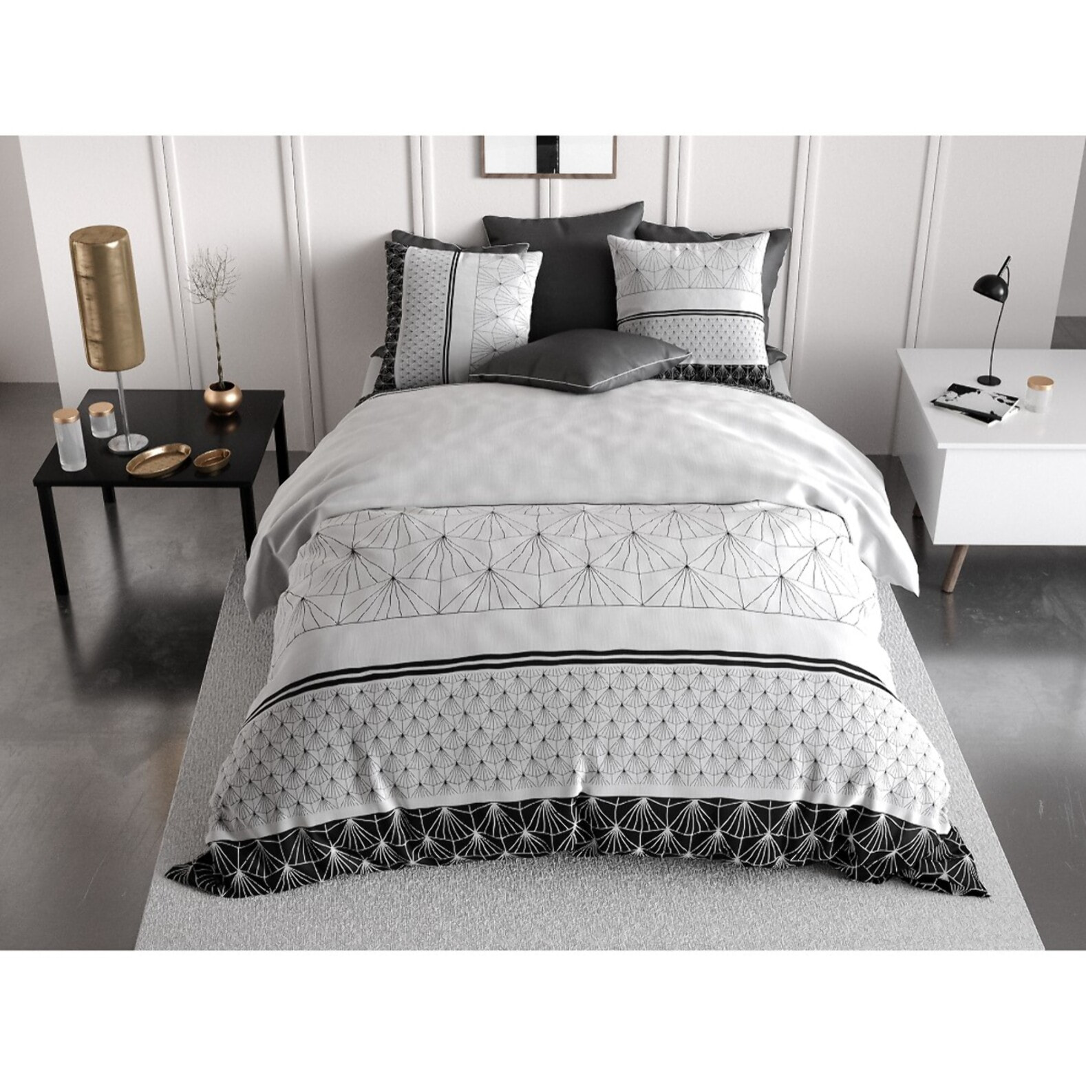 Parure housse de couette coton noir