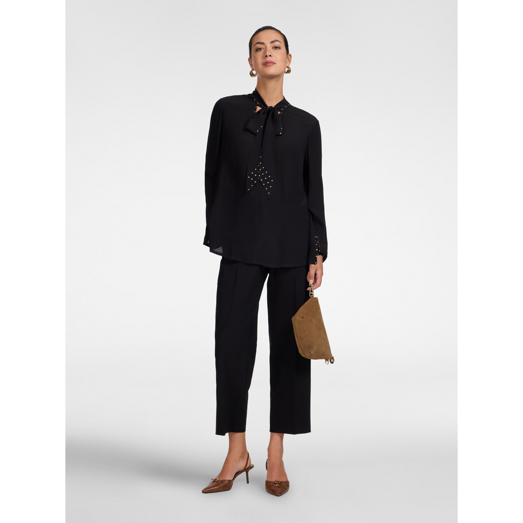 Elena Mirò - Blusa in viscosa con fiocco - Nero