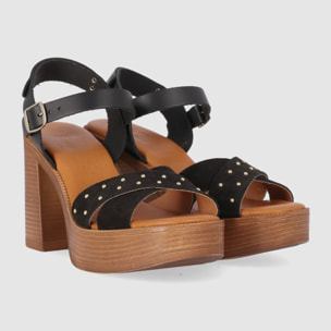 Sandalias de Serraje - Negro - Tacón: 9 cm