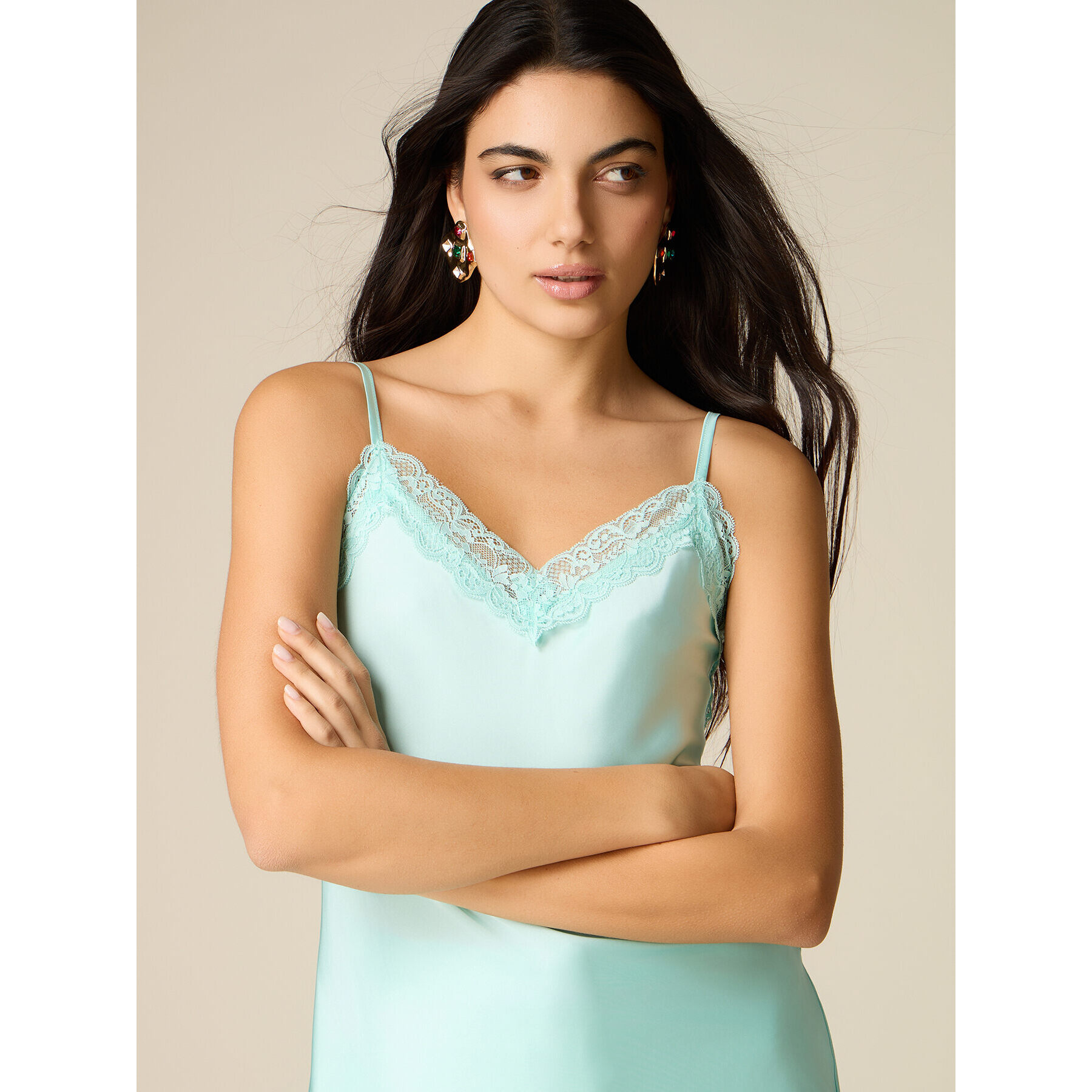 Oltre - Top de lencería en satén y encaje - Green Water