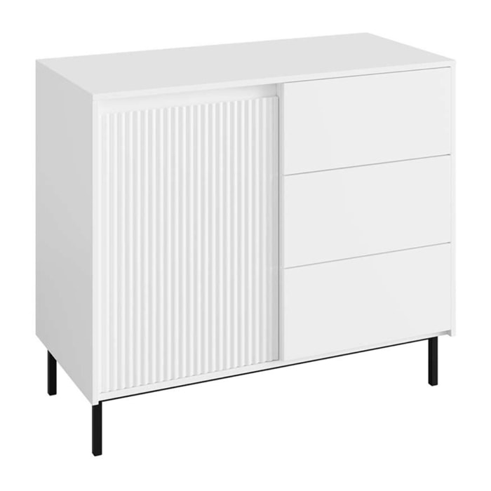 Girona - buffet bas - blanc - 3 tiroirs et 1 porte - 103 cm - Blanc