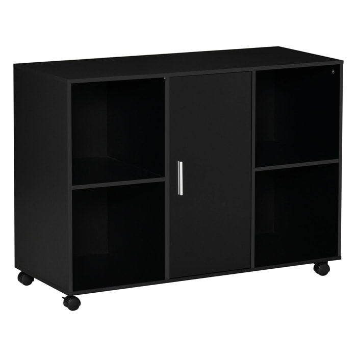 Vinsetto Support d'imprimante - caisson organiseur bureau - 4 niches, placard porte, grand plateau - panneaux particules noir