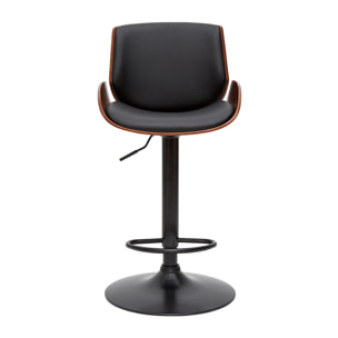 Tabouret de bar relevable noir et bois foncé VESPER
