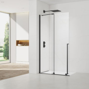 X-MOTION 140x200cm Paroi en verre coulissante Crystal Glass® 8 mm anticalcaire, avec bras et profilés Noir mat (SATBWIXM140C)
