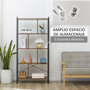 HOMCOM Estantería Librería de 4 Niveles con 8 Compartimentos de Almacenamiento Estilo Industrial para Sala de Estar Oficina Dormitorio 74x30x157,5 cm Marrón Rústico