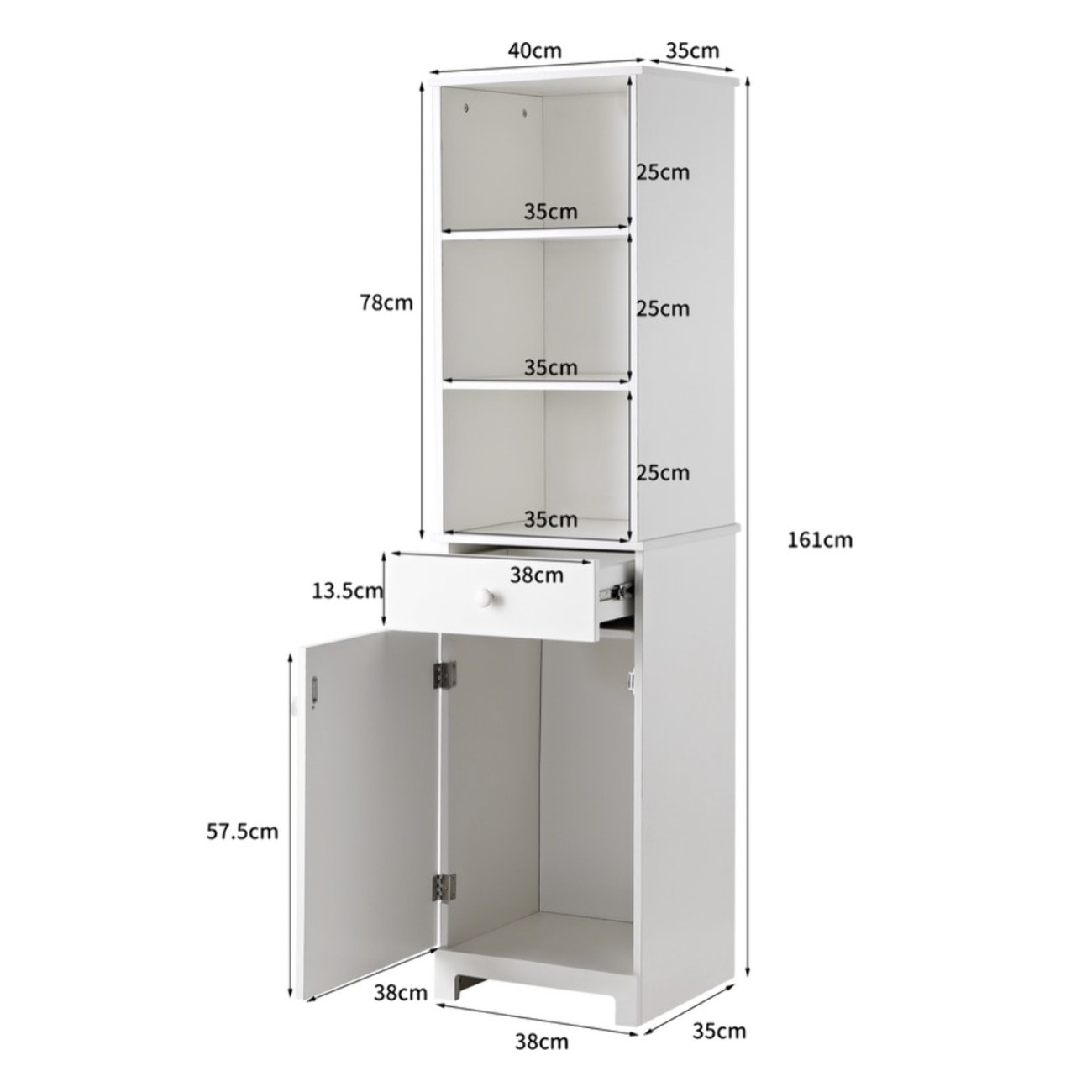 Mobile colonna per bagno 38x34x161 bianco - Aloe