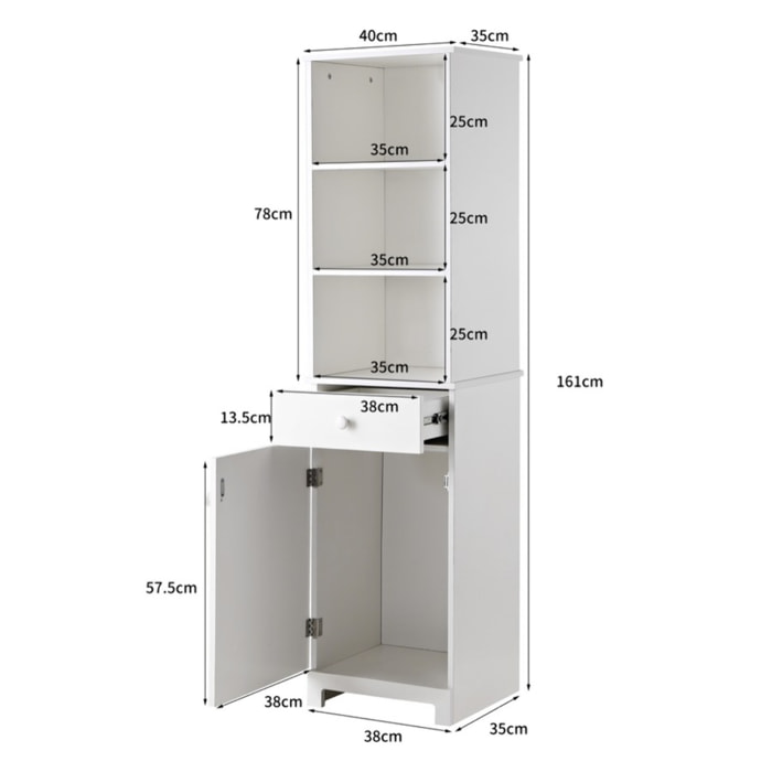 Mobile colonna per bagno 38x34x161 bianco - Aloe