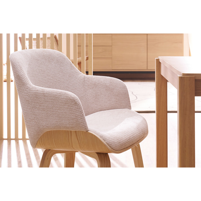 Chaise en tissu chenille beige et bois clair EARL