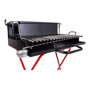 Barbecue a legna su ruote, Made in Italy, colore Nero e rosso, cm 74 x 55 x h95