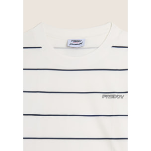 T-shirt Cropped con Maniche ampie e Fantasia a Righe