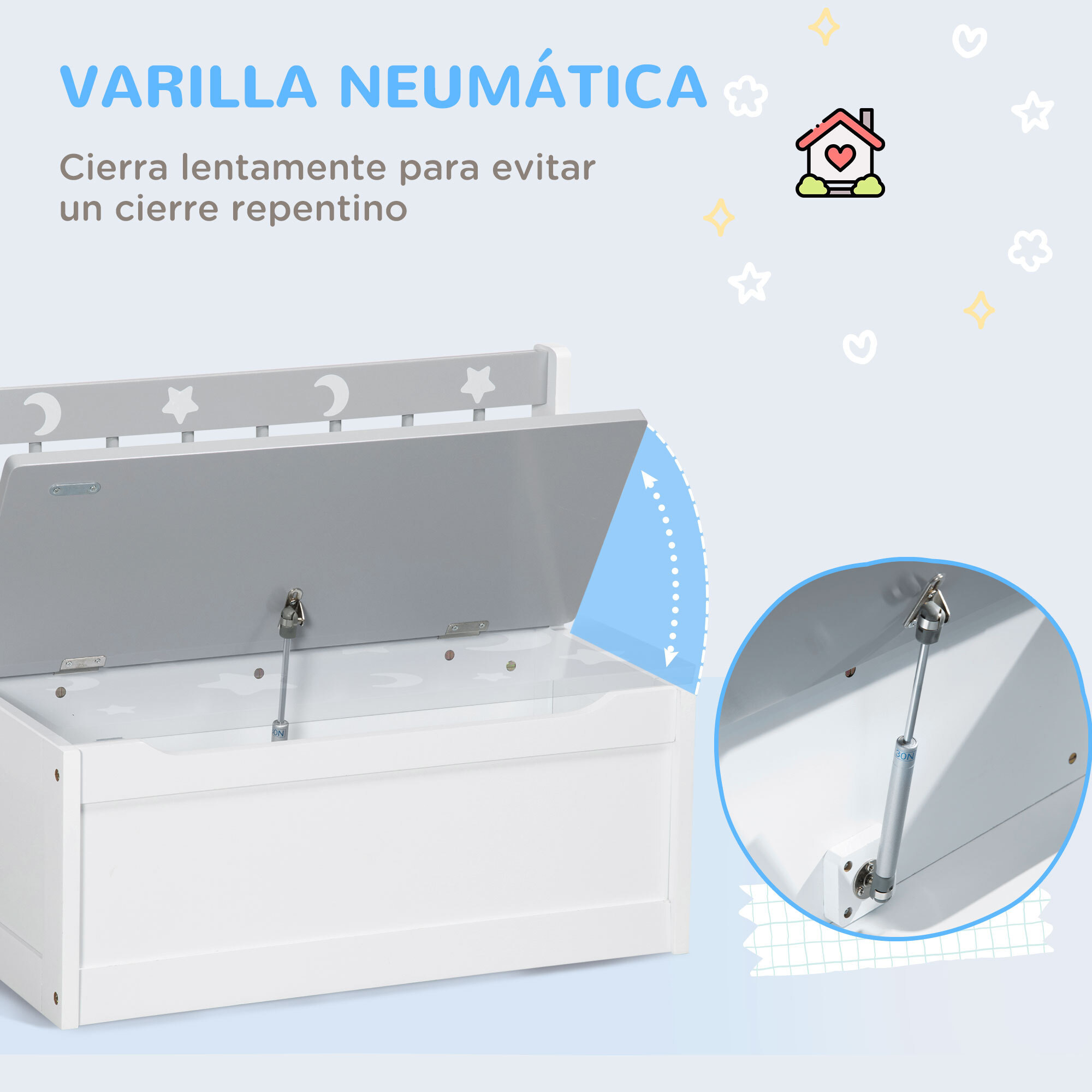 2 en 1 Baúl de Juguetes para Niños de +18 Meses con Tapa de Cierre 60x30x50 cm