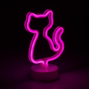 Neón fucsia con peana, diseño Gato.