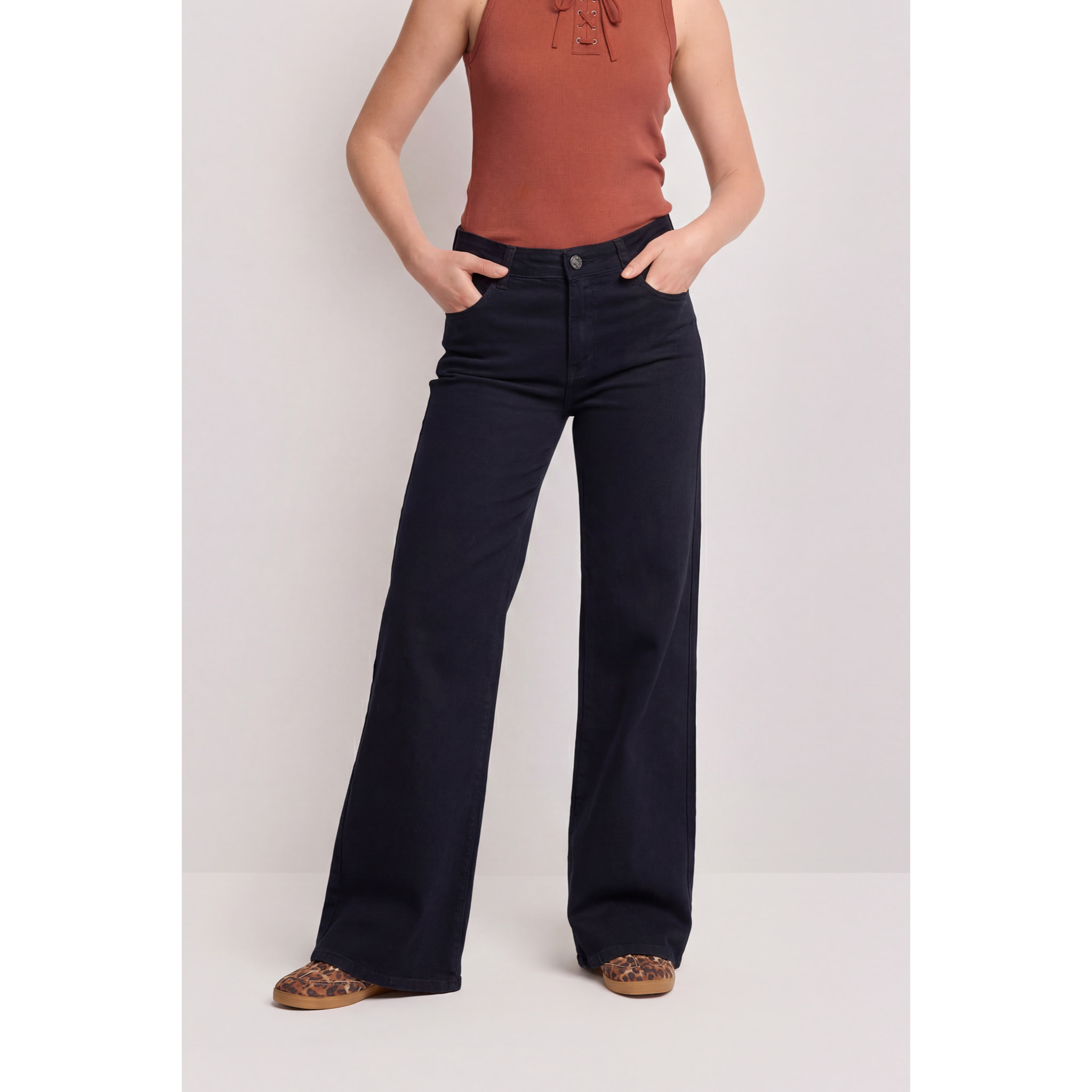Kocca - Pantaloni in cotone taglio flare Donna, Tinta unita